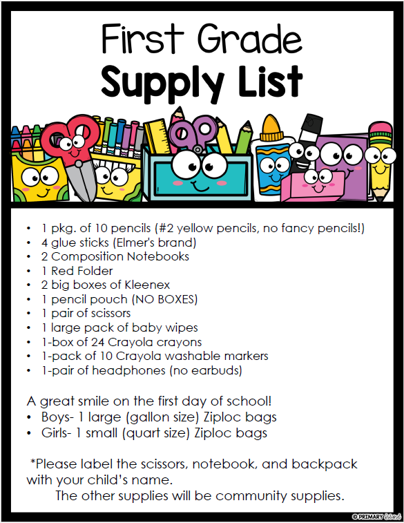First Grade Supply List